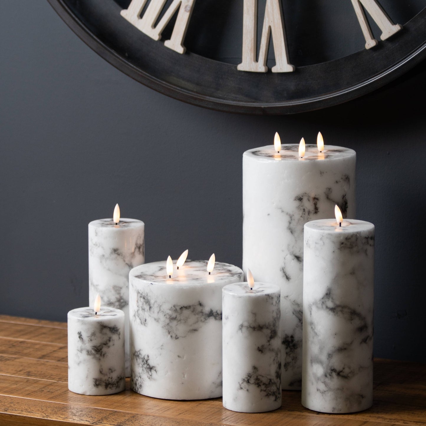 Luxe Collection Natural Glow 3x8 Marble Effect LED Candle