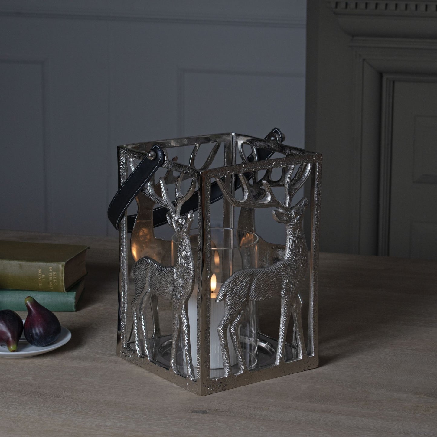 Silver Stag Hurricane Square Lantern With Black Strap