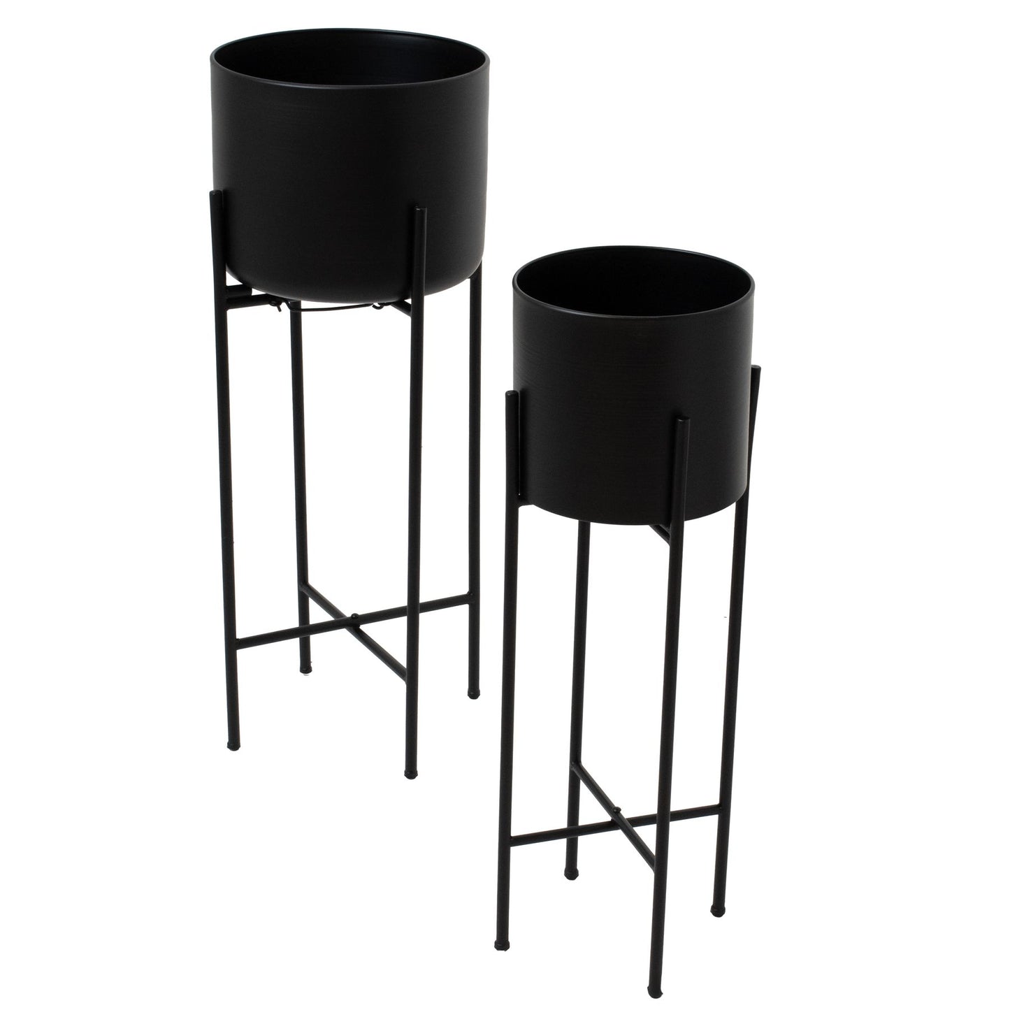 Set Of Two Matt Black Planters On Stand